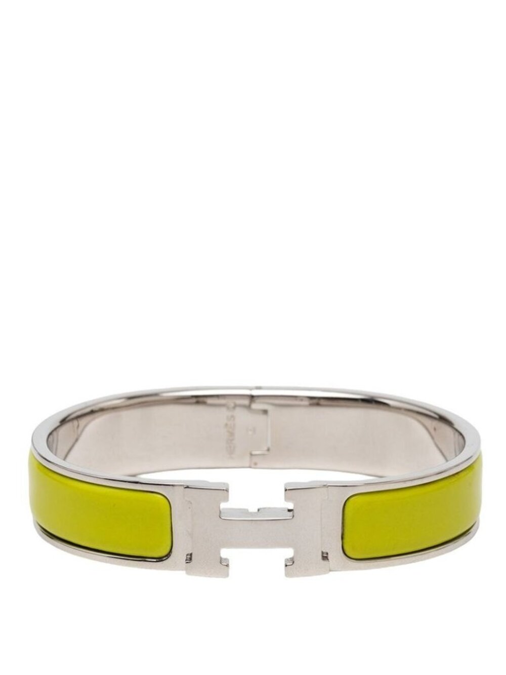 Hermes Click PM Enamel Bracelet Bangle Silver Yellow Green Metal
